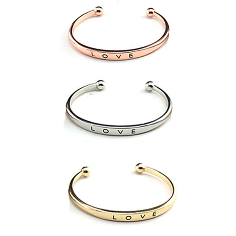 Korean Style Simple Opening Metal Lettering Bracelet