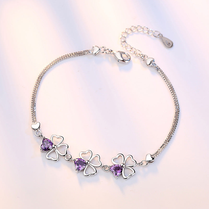 Damen-Armbänder mit Blattgras-Amethyst-Kopf und Nadelverzierung