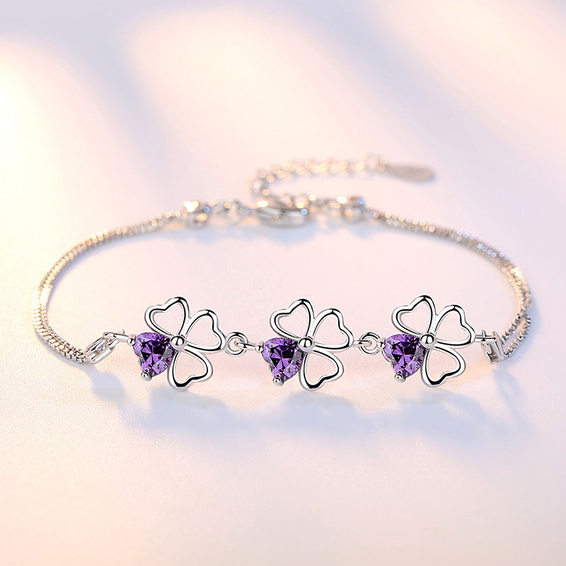 Women's Leaf Grass Amethyst Head Pin Ornament Bracelets