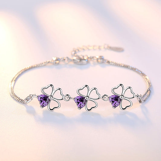 Women's Leaf Grass Amethyst Head Pin Ornament Bracelets