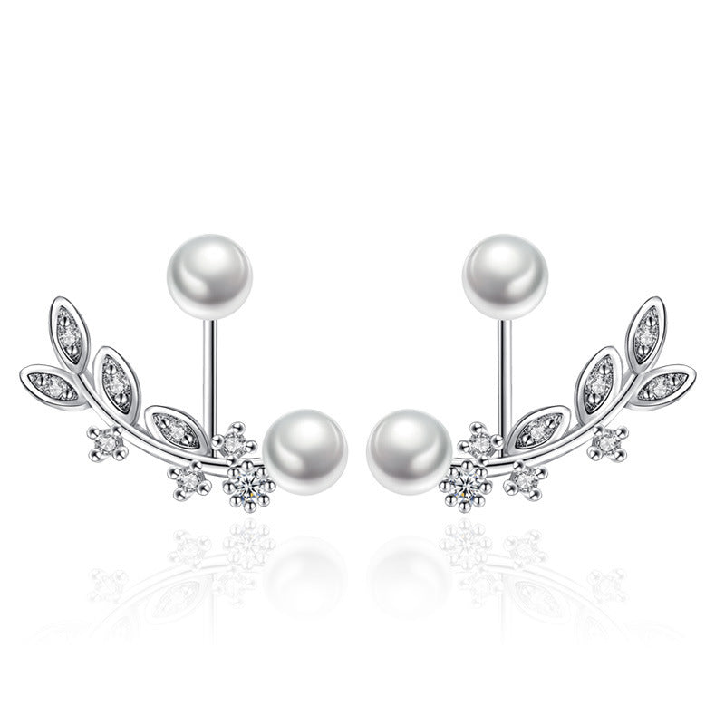 Pearl Leaf Zircon Tassel Cute Sweet Earrings