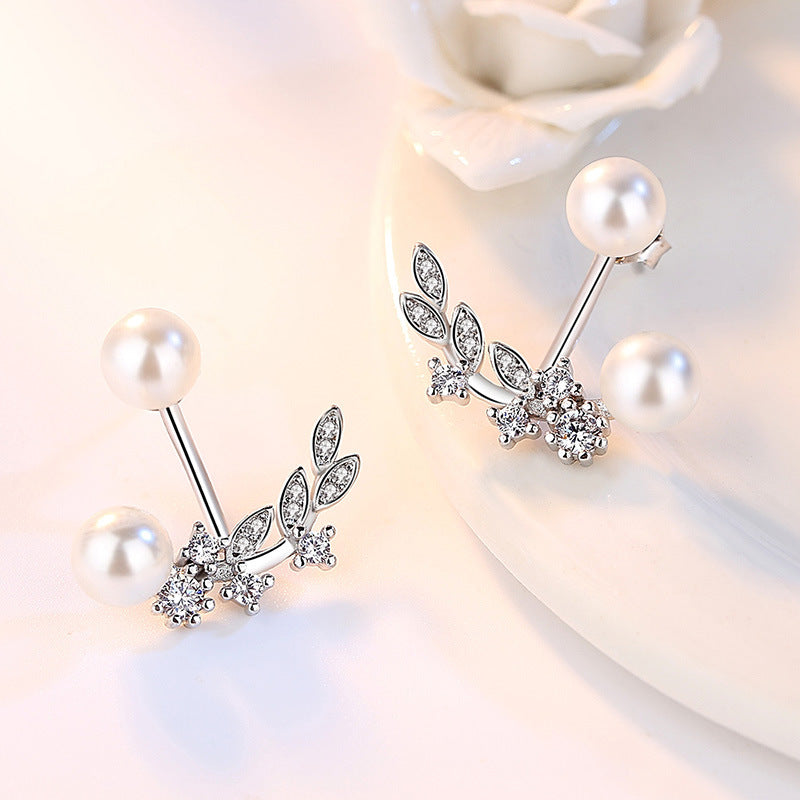 Pearl Leaf Zircon Tassel Cute Sweet Earrings