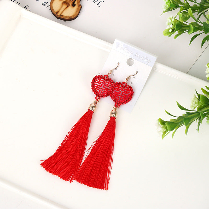 Antique Retro Chinese Style Knot Red Earrings