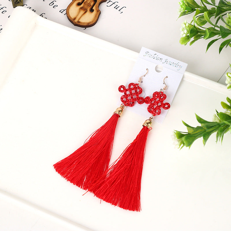 Antique Retro Chinese Style Knot Red Earrings