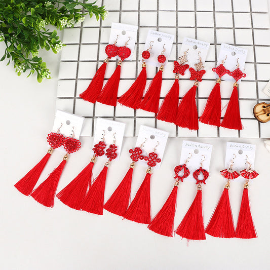 Antique Retro Chinese Style Knot Red Earrings