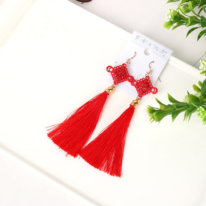 Antique Retro Chinese Style Knot Red Earrings