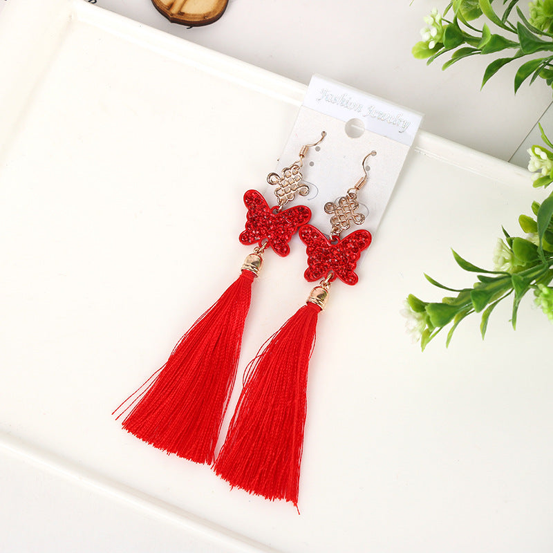 Antique Retro Chinese Style Knot Red Earrings