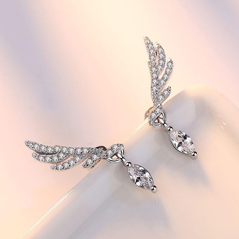 Temperament Horse Eye Zircon Angel Wings Earrings