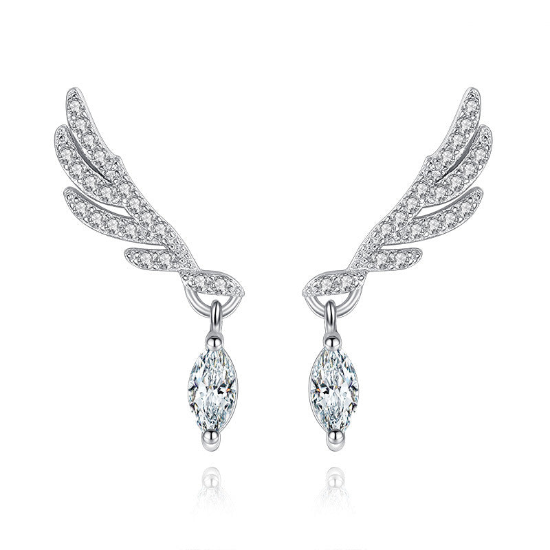 Temperament Horse Eye Zircon Angel Wings Earrings