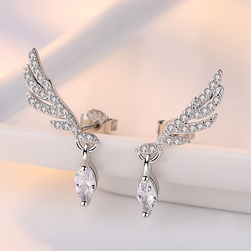 Temperament Horse Eye Zircon Angel Wings Earrings