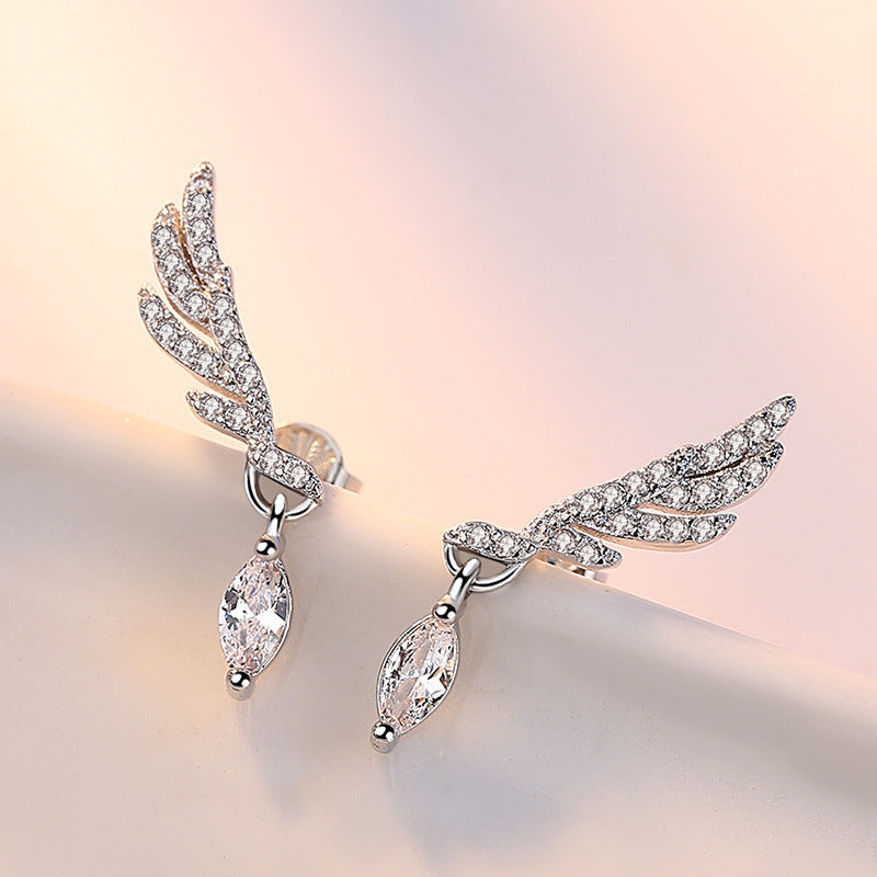 Temperament Horse Eye Zircon Angel Wings Earrings