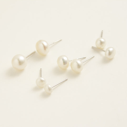 Women's Natural Pearl Sterling Sier Ear Classic Stud Earrings