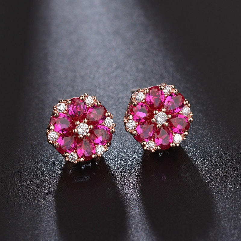 Ear Flower Inlaid Crystal Corundum Affordable Luxury Earrings