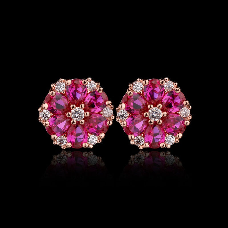 Ear Flower Inlaid Crystal Corundum Affordable Luxury Earrings