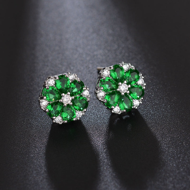 Ear Flower Inlaid Crystal Corundum Affordable Luxury Earrings