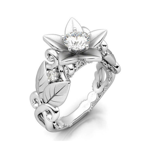 Rose Flower Engagement Female Zircon Creative Rings