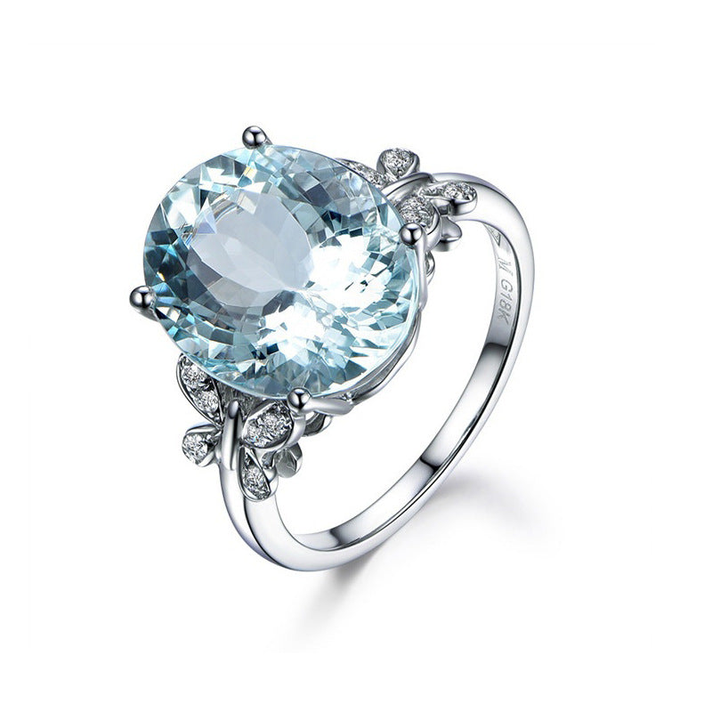 Women's Blue Topaz Butterfly White Gold Plated Rings