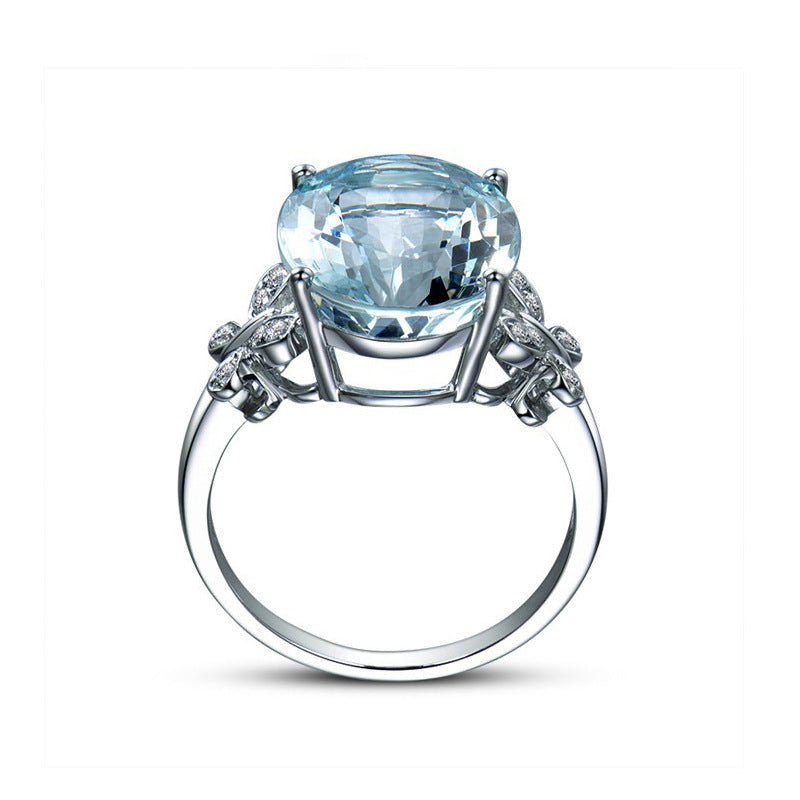 Women's Blue Topaz Butterfly White Gold Plated Rings