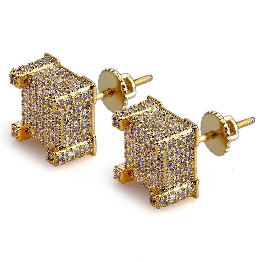 Square Full Zircon Ear Hip Hop Earrings