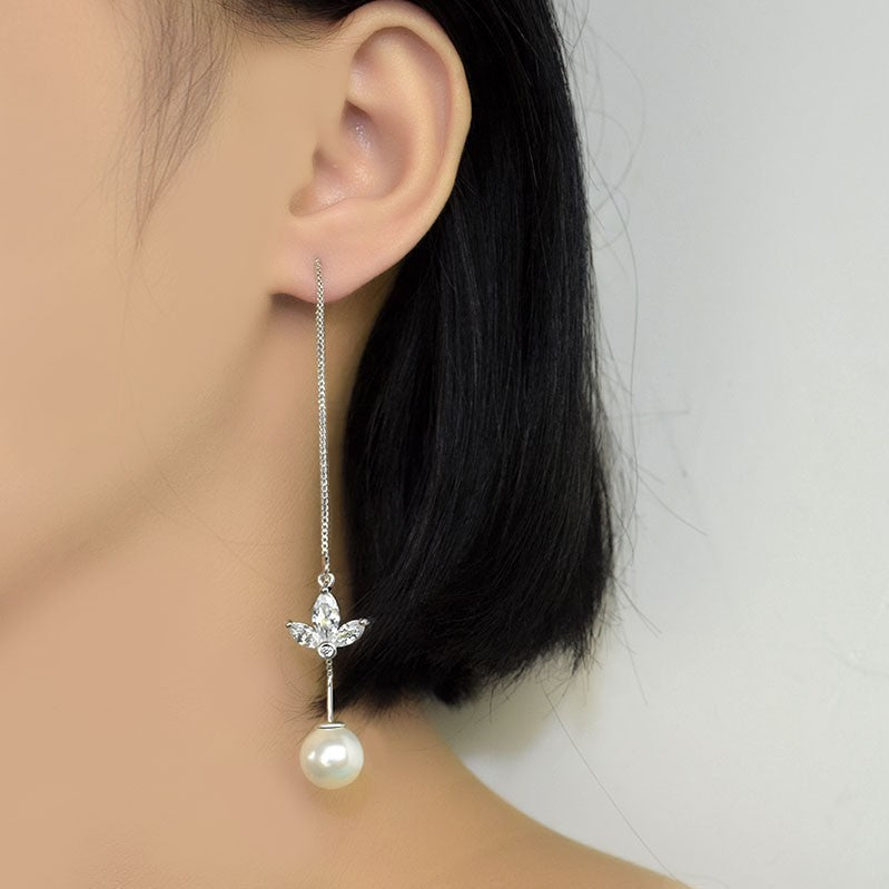 Threads Long Artificial Pearl Horse Eye Earrings