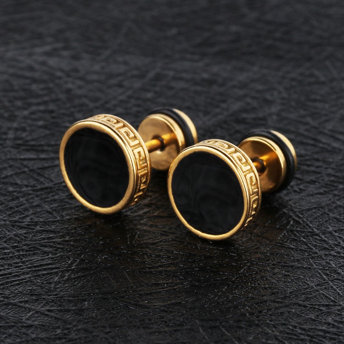 Men's Great Wall Return Pattern Flat Round Earrings