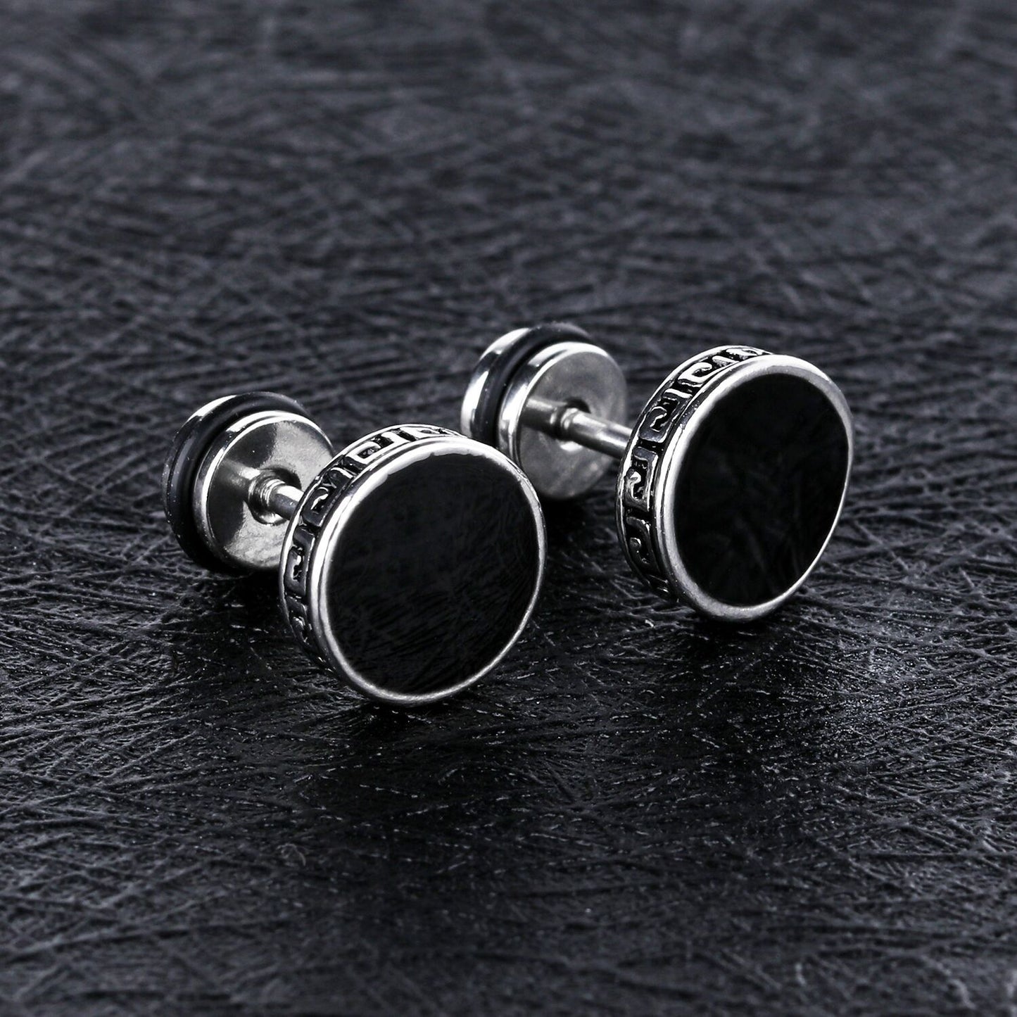 Men's Great Wall Return Pattern Flat Round Earrings