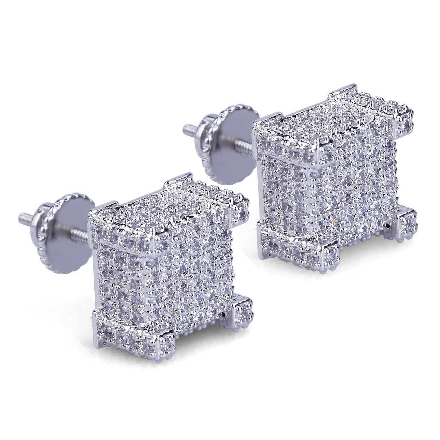 Square Full Zircon Ear Hip Hop Earrings