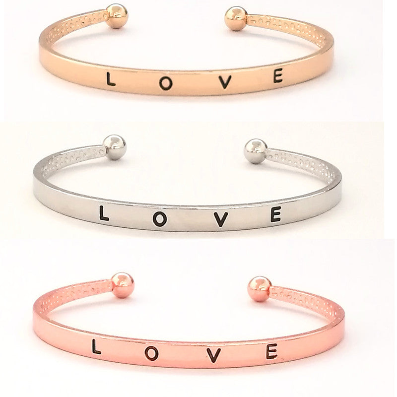 Korean Style Simple Opening Metal Lettering Bracelet