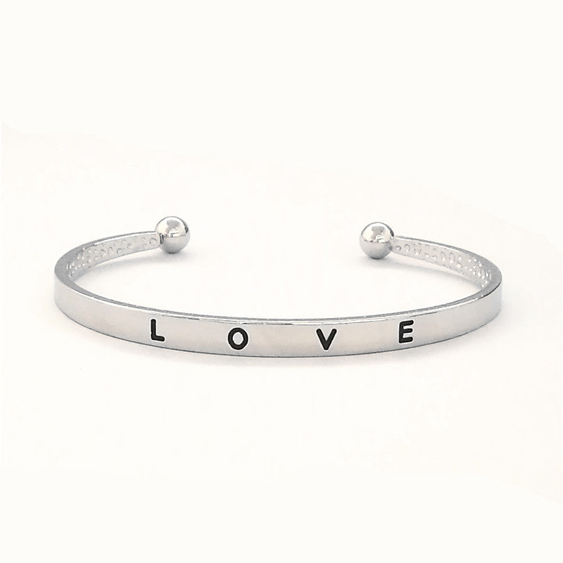 Korean Style Simple Opening Metal Lettering Bracelet