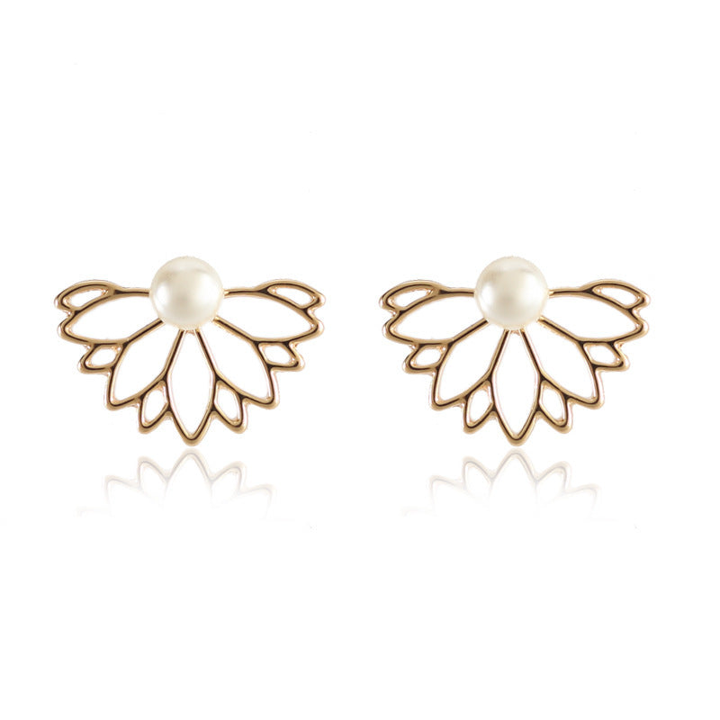 Women's Fashion Pearl Lotus Front And Back For Earrings