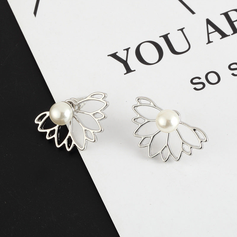 Women's Fashion Pearl Lotus Front And Back For Earrings