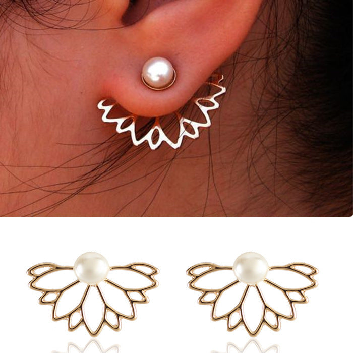 Women's Fashion Pearl Lotus Front And Back For Earrings