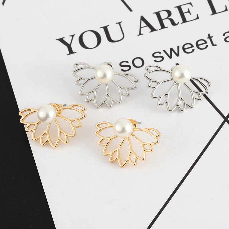 Women's Fashion Pearl Lotus Front And Back For Earrings