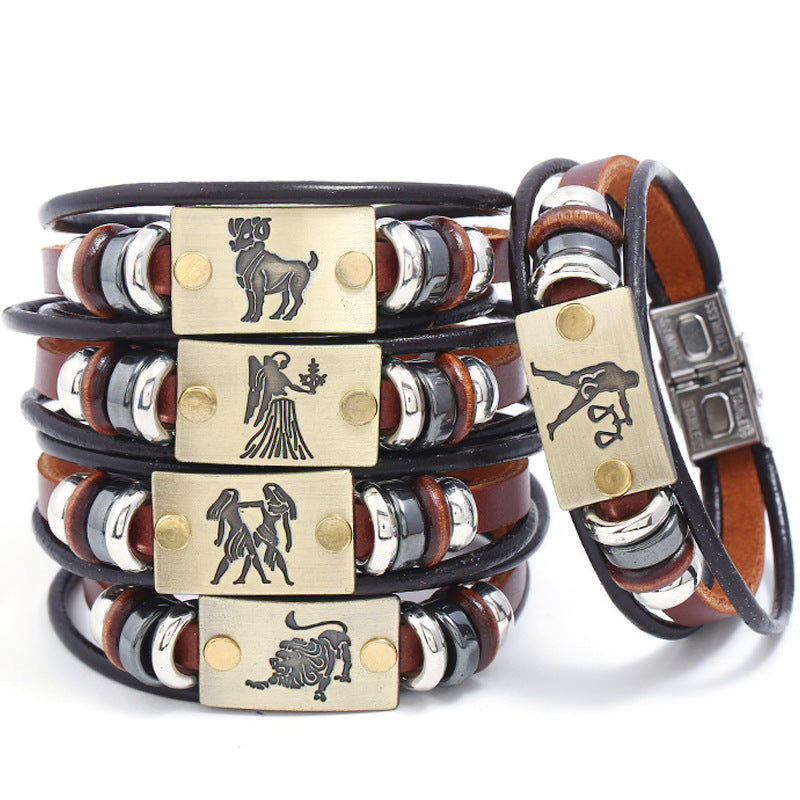 Constellation Cattle Leather Simple Small Gift Stainless Bracelets