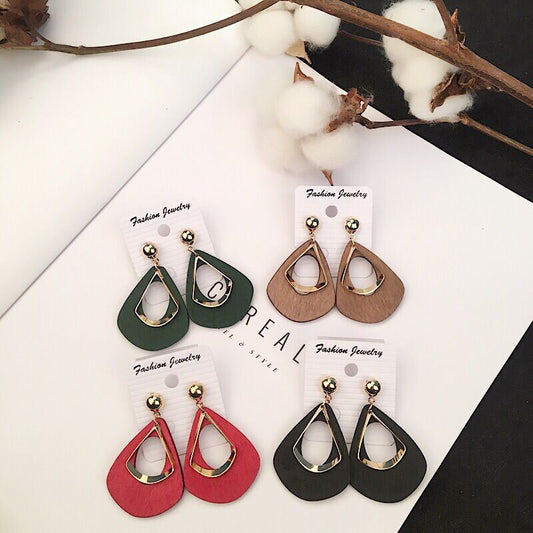 Style Wooden Hollow Personality Simple Wood Earrings