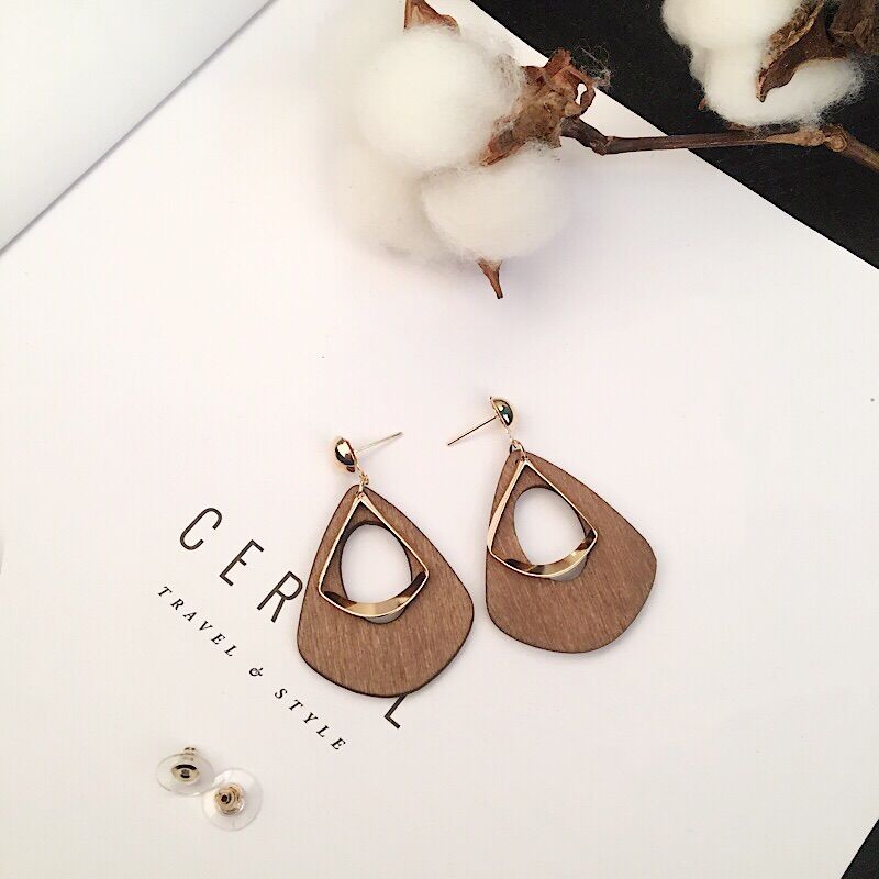 Style Wooden Hollow Personality Simple Wood Earrings