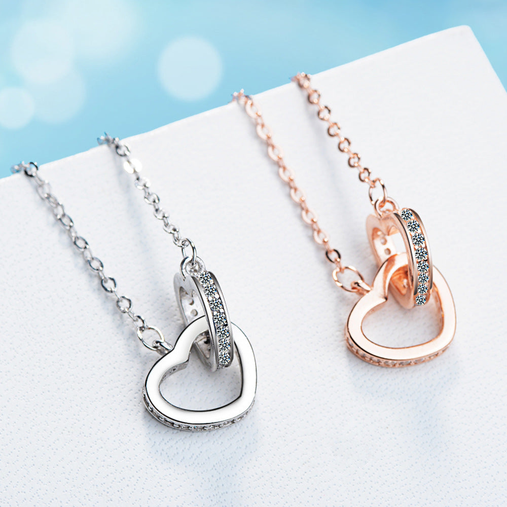 Women's Heart-shaped Double Clavicle Chain Cute Short Necklaces