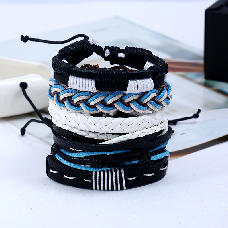 Ornament Simple Handmade Braided Leather Combination Bracelets