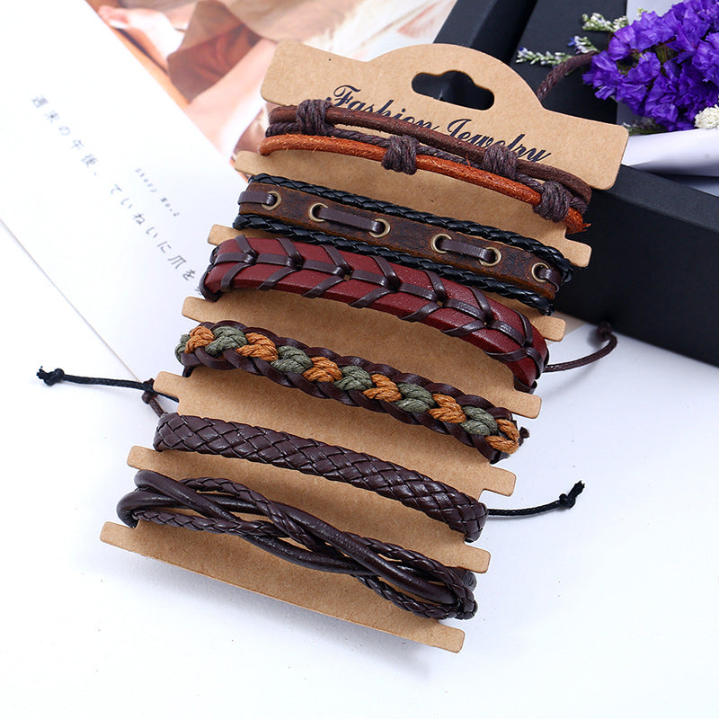 Men's Vintage Weave Cattle Leather Combination Ornament Bracelets