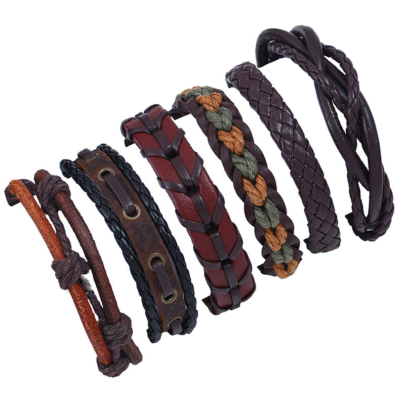 Men's Vintage Weave Cattle Leather Combination Ornament Bracelets