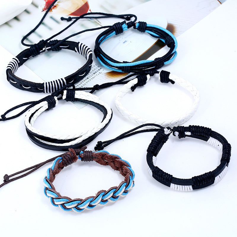 Bracelets combinés en cuir tressé faits à la main, ornement simples