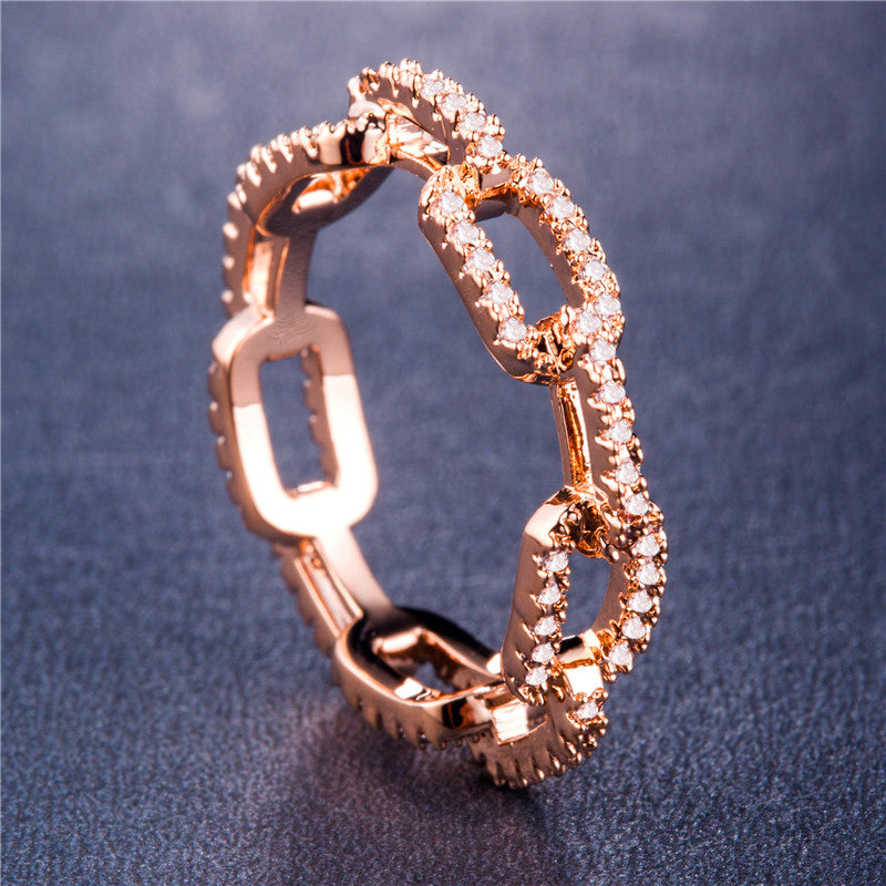 Women's Creative Chain Zircon Sier Plated Rose Gold Rings