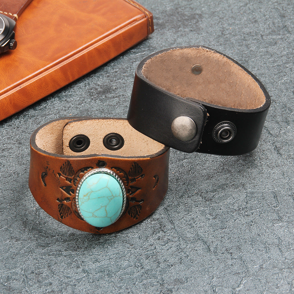 Style Fashion Large Size Turquoise Totem Texture Bracelets