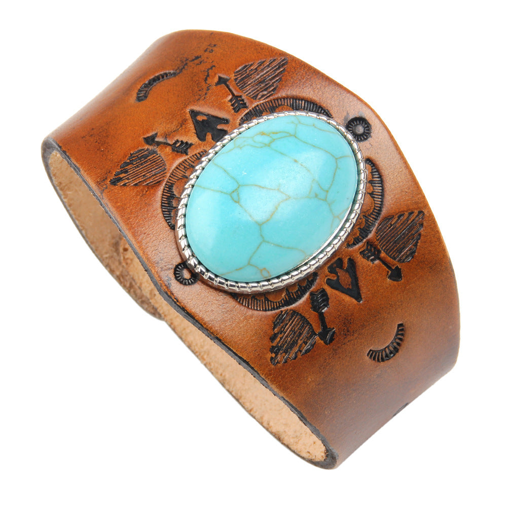 Style Fashion Bracelets de texture totem turquoise de grande taille