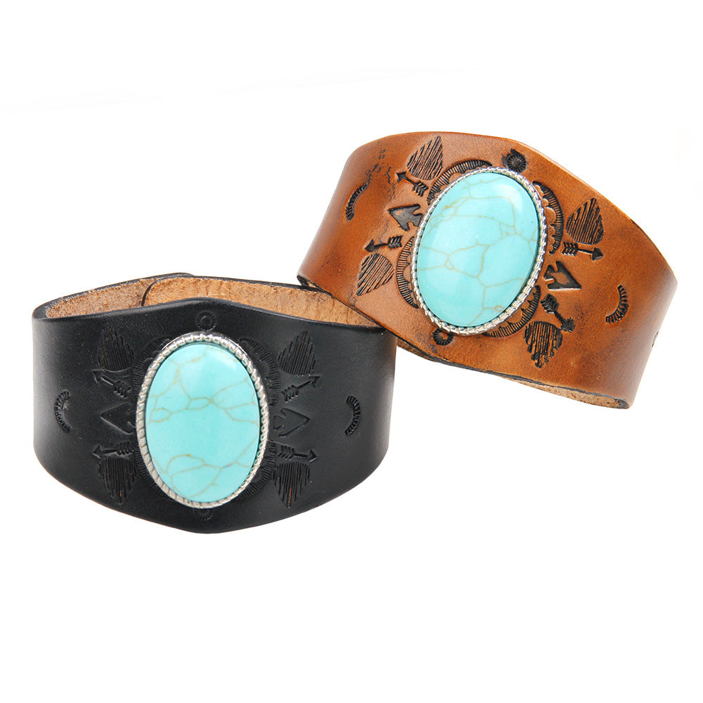 Style Fashion Bracelets de texture totem turquoise de grande taille