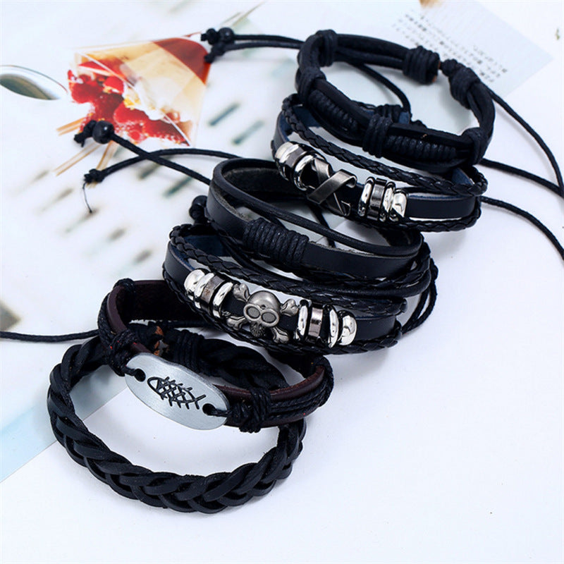 Men's Woven Suit Cattle Leather Vintage Ornament Bracelets