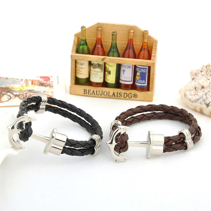 Men's Beaded Snake Pattern Boat Anchor Hip Hop Cool Genuine Bracelets