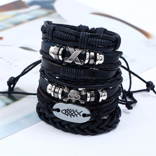 Men's Woven Suit Cattle Leather Vintage Ornament Bracelets