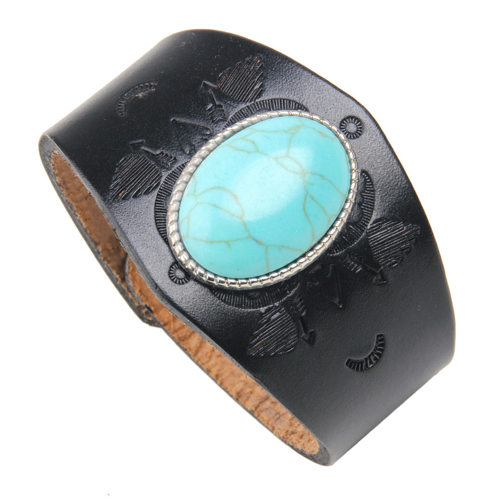 Style Fashion Bracelets de texture totem turquoise de grande taille