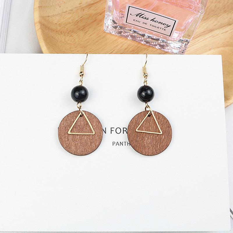 Women's Handmade Design Log Elegant Brown Stylish Round Long Earrings